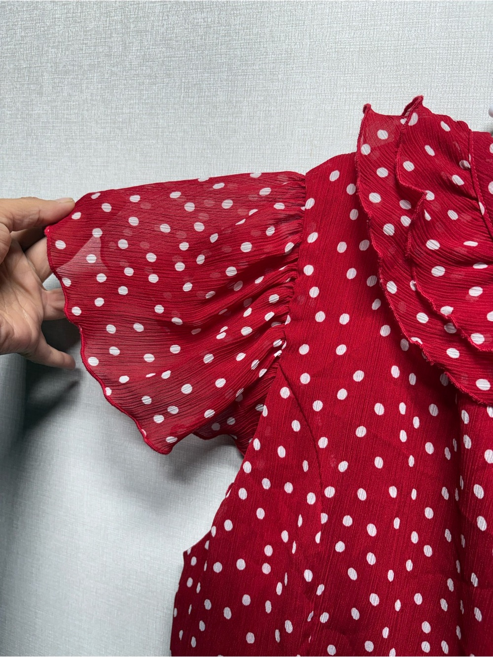 George Red Polka Dot Ruffle Front Blouse - Picture 4 of 7